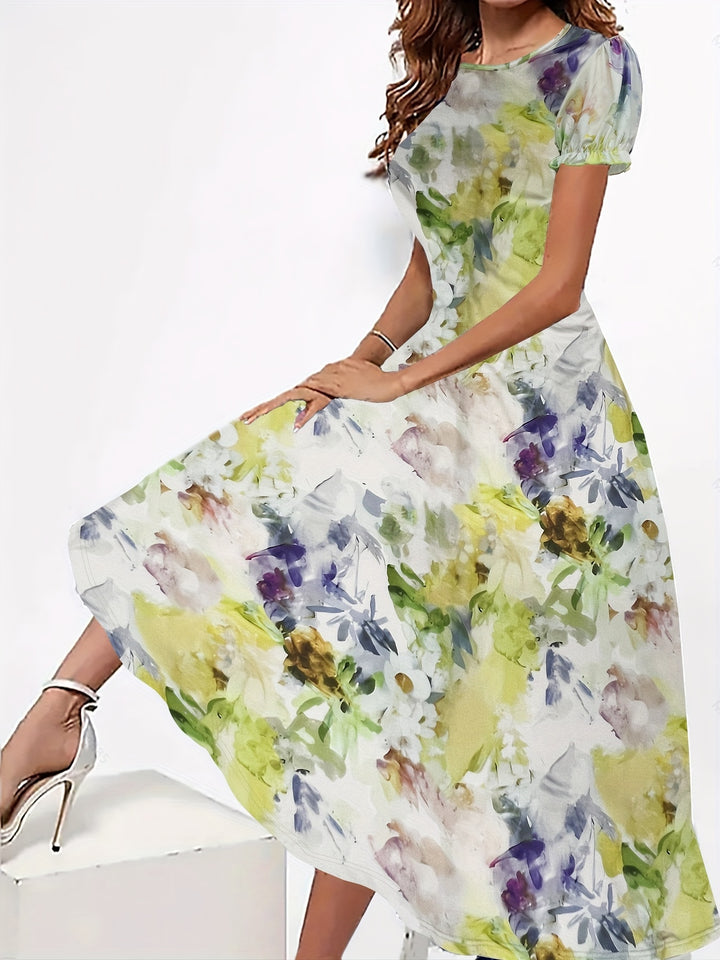 Elegant Floral Crew Neck Dress