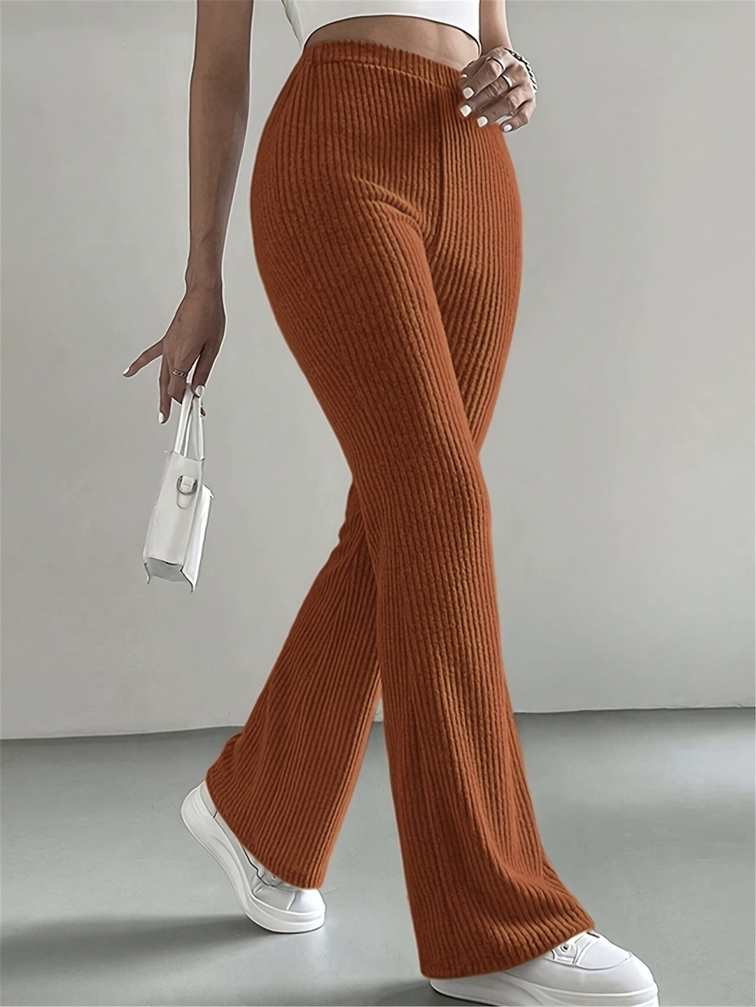 Solid High Waist Pants, Elegant Flare Leg Pants, Women's Clothing