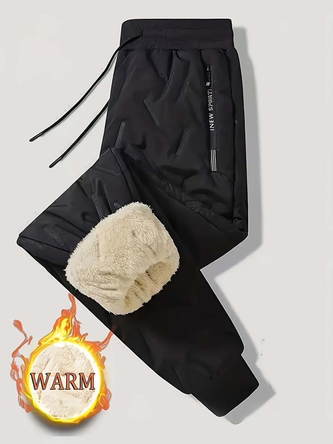 Warm Thermal Sherpa-Lined Joggers - Men's Plus Size Non-Stretch Polyester for Outdoor Sports & Hiking