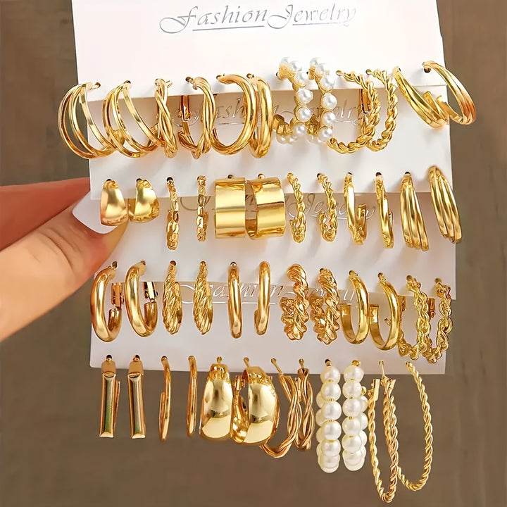 Circular Zinc Alloy Golden Earrings For Women Imitating Pearls And Other Fashionable Accessories