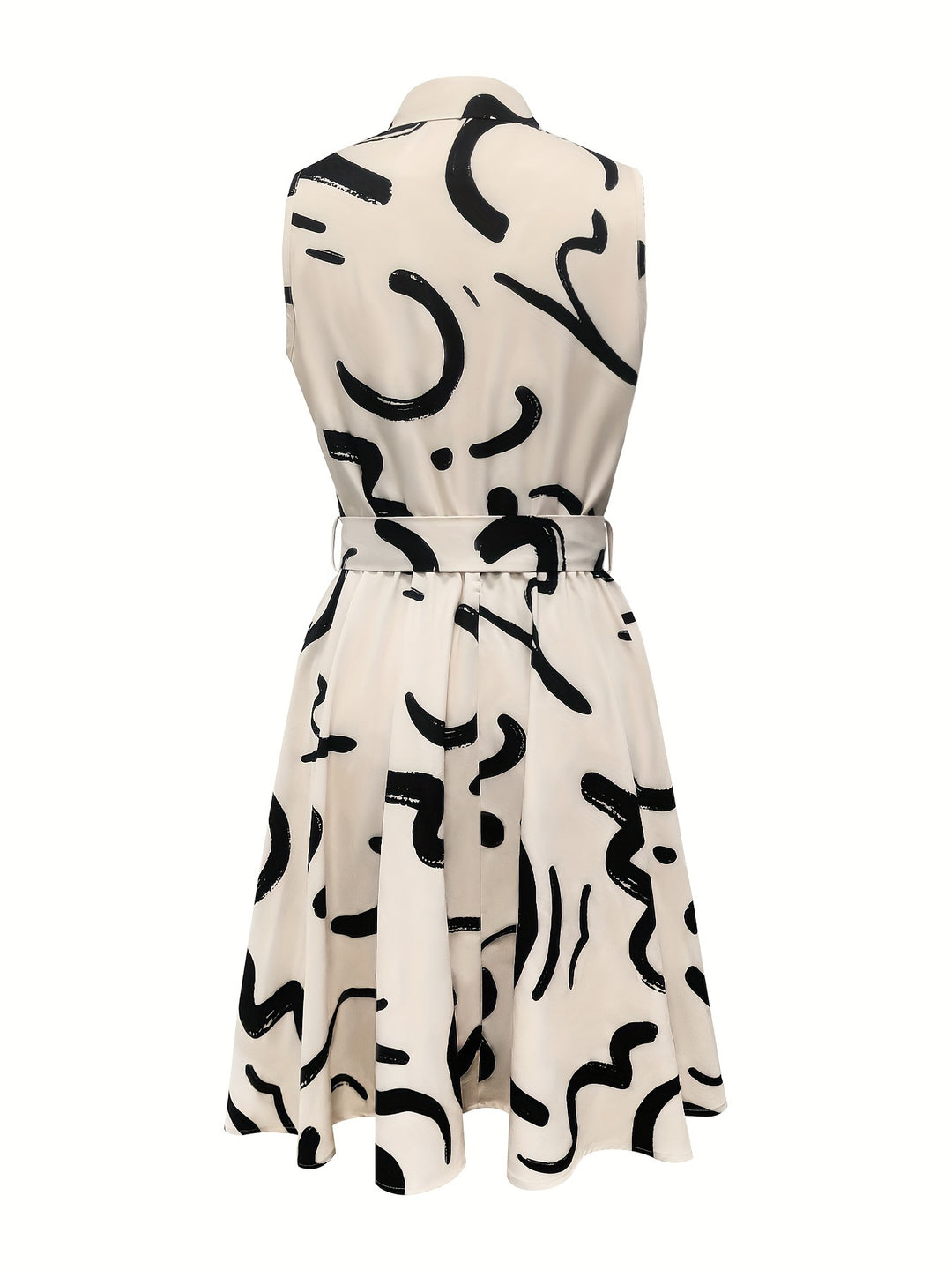 Abstract Print Sleeveless Dress – Tie-waist