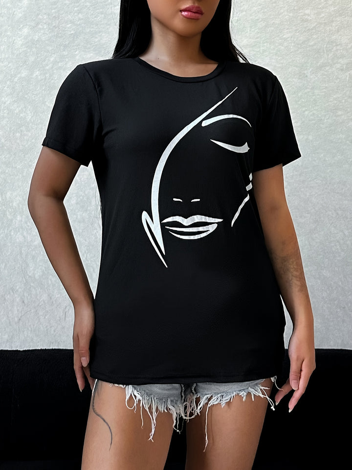 Graphic Print T-shirt, Casual Short Sleeve Crew Neck Top For Spring & Summer, Women's Clothing