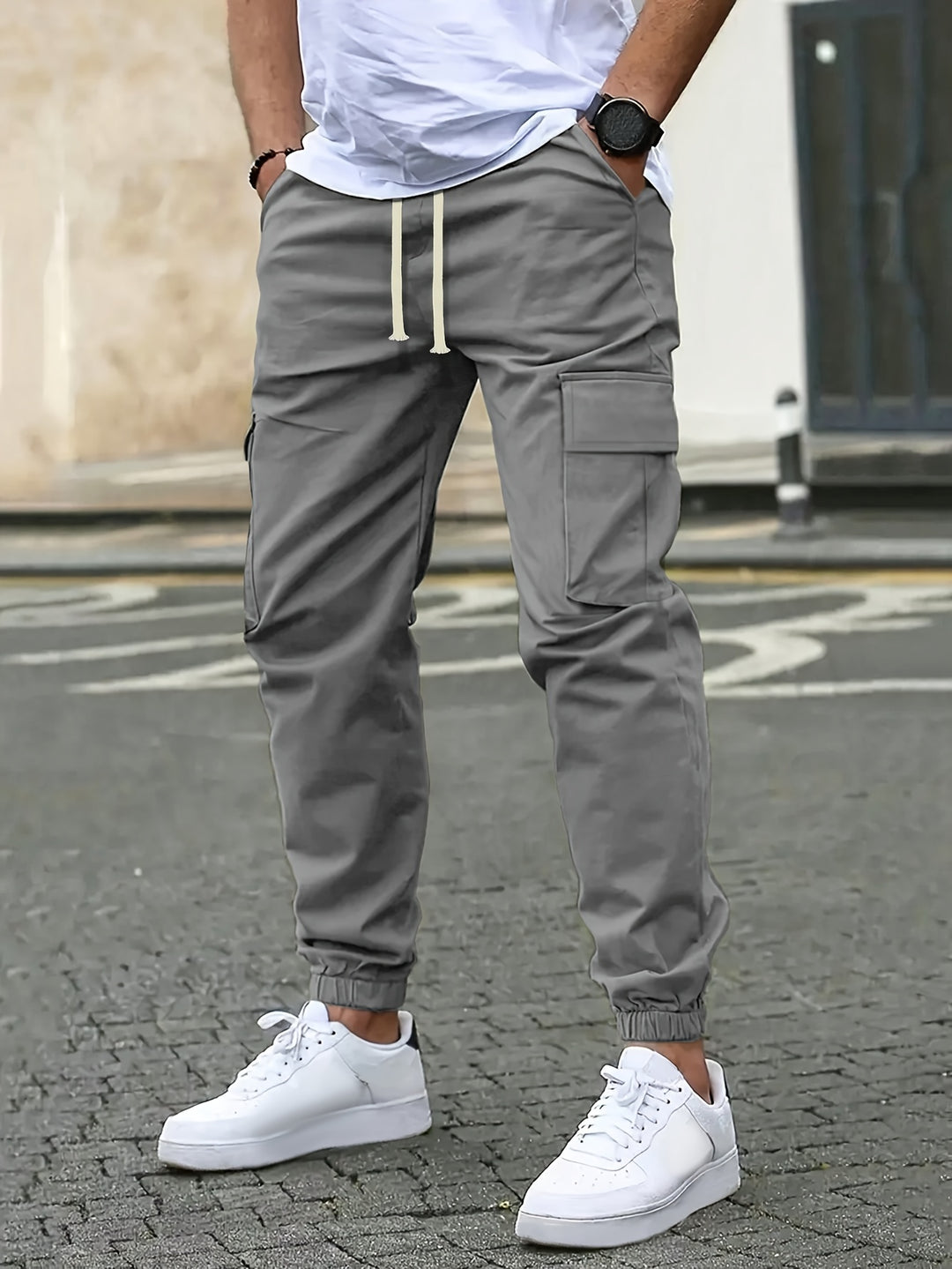 Comfy Casual Solid Cargo Pants - Men's Regular Fit Trousers With Side Pocket For Summer Outdoor Activities