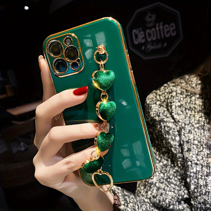 Luxury Plating Heart Metal Bracelet Phone Chain Case For IPhone 14 13 Pro Max 12 MiNi 11 MiNi XR XS X 7 8 Plus SE Cover For Iphone 13 MiNi Lens Protection Back Cover