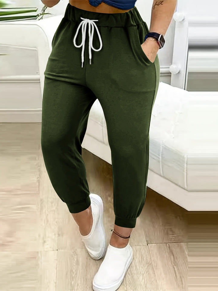 Solid Drawstring Waist Jogger Pants, Casual Sporty Slant Pocket Pants, Women's Clothing