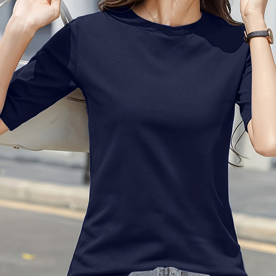 Short Sleeve Crew Neck T-Shirt, Casual Top For Summer & Spring, Women's Clothing