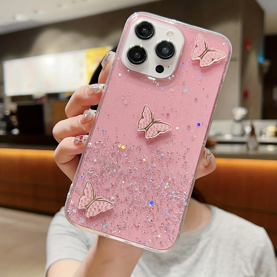 Luxury Butterfly Phone Case Protection For IPhone 15 11/11 Pro/11 Pro Max/12/12 Pro/12 Pro Max/13/13 Pro/13 Pro Max/14/14 Plus/14 Pro/14 Pro Max - Starry Sky Flashing Design