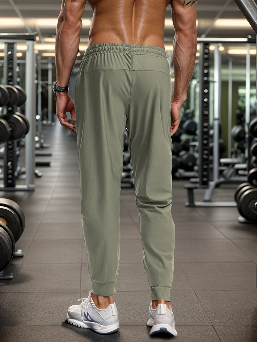 Men's Breathable Stretch Athletic Jogger Pants With Zipper Pockets & Drawstring Waist