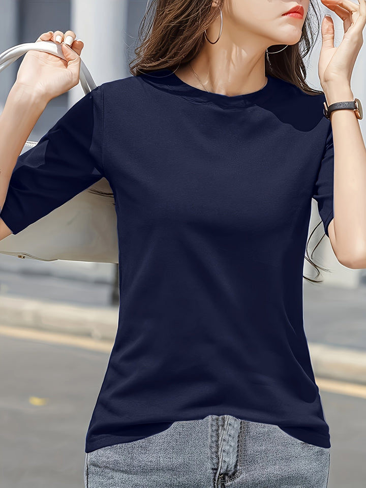 Short Sleeve Crew Neck T-Shirt, Casual Top For Summer & Spring, Women's Clothing