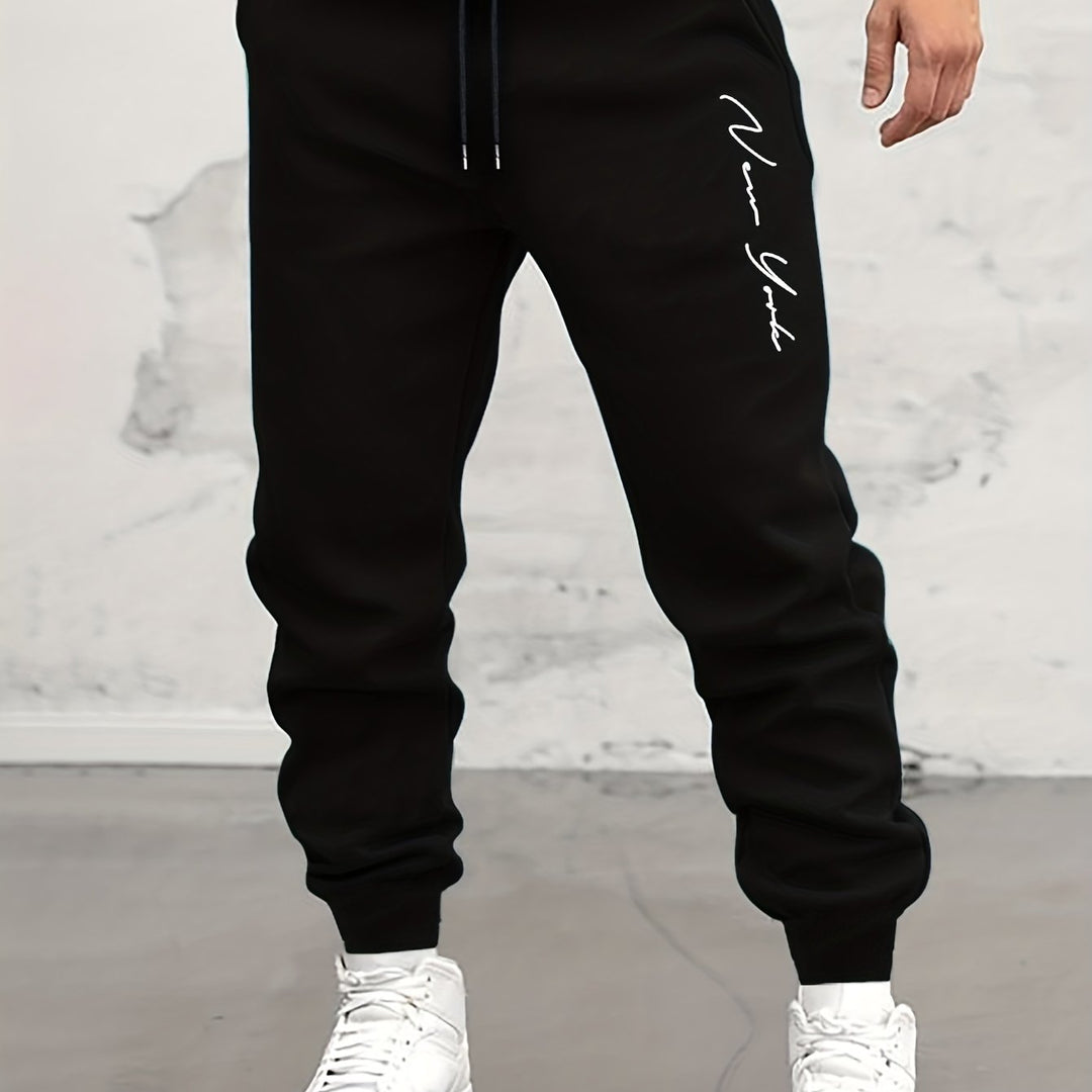 Letter Print Drawstring Sweatpants Loose Fit Pants Men's Casual Slightly Stretch Joggers For Spring Autumn Running Jogging