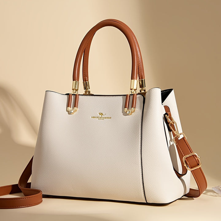 White & Brown Large Capacity Satchel Handbag