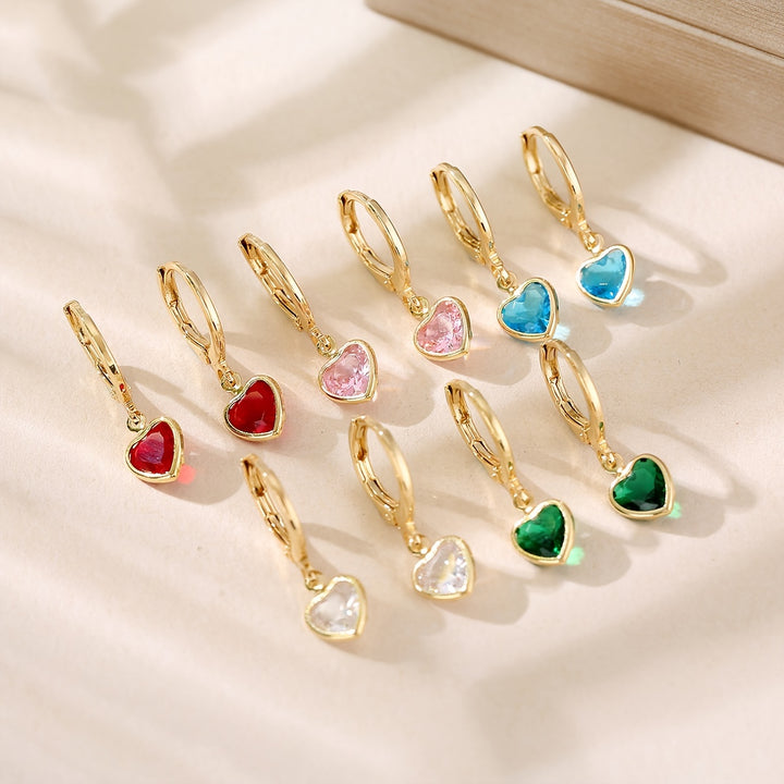 Y2K Heart Pendant Earrings – Colorful Zirconia