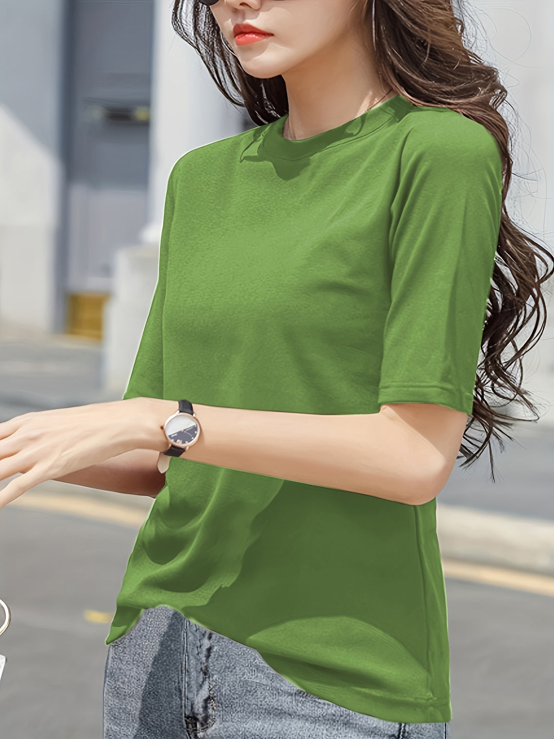 Short Sleeve Crew Neck T-Shirt, Casual Top For Summer & Spring, Women's Clothing