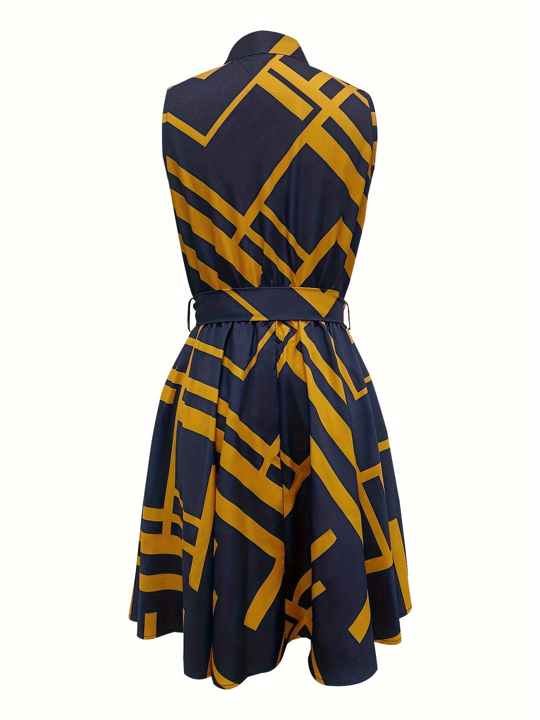 Abstract Print Sleeveless Dress – Tie-waist