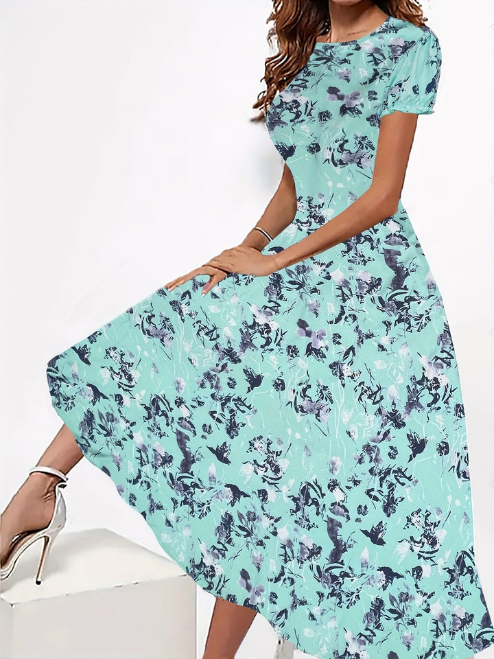 Elegant Floral Crew Neck Dress