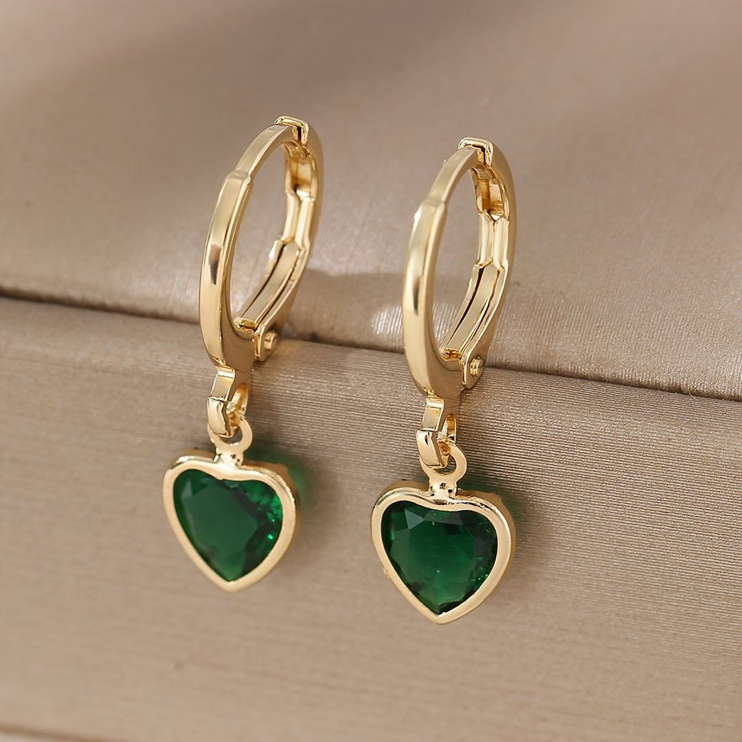 Y2K Heart Pendant Earrings – Colorful Zirconia