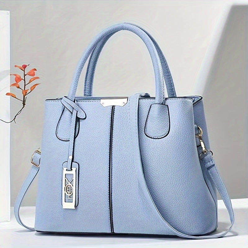 Gray PU Tote Bag with Adjustable Straps