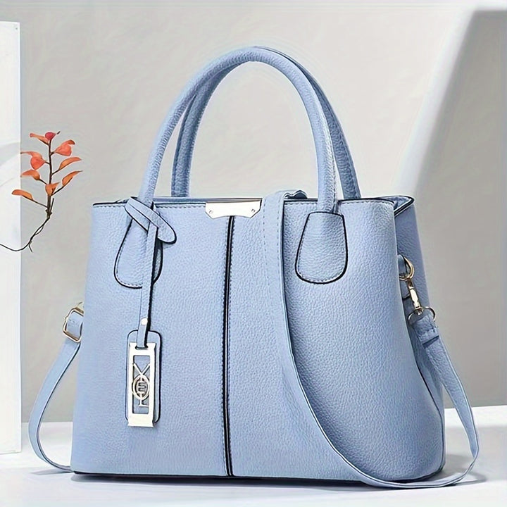 Gray PU Tote Bag with Adjustable Straps