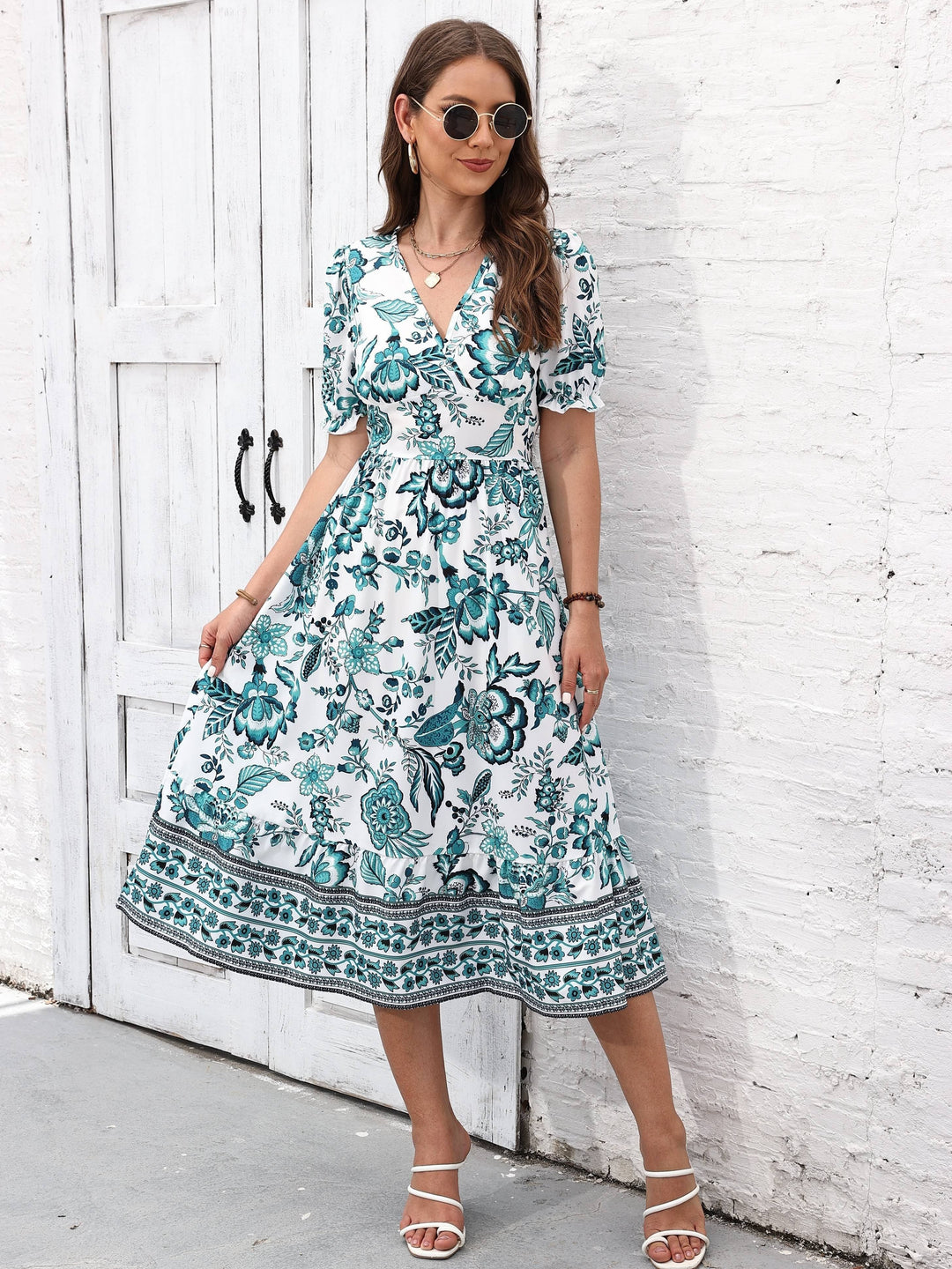 Elegant Floral Surplice Dress