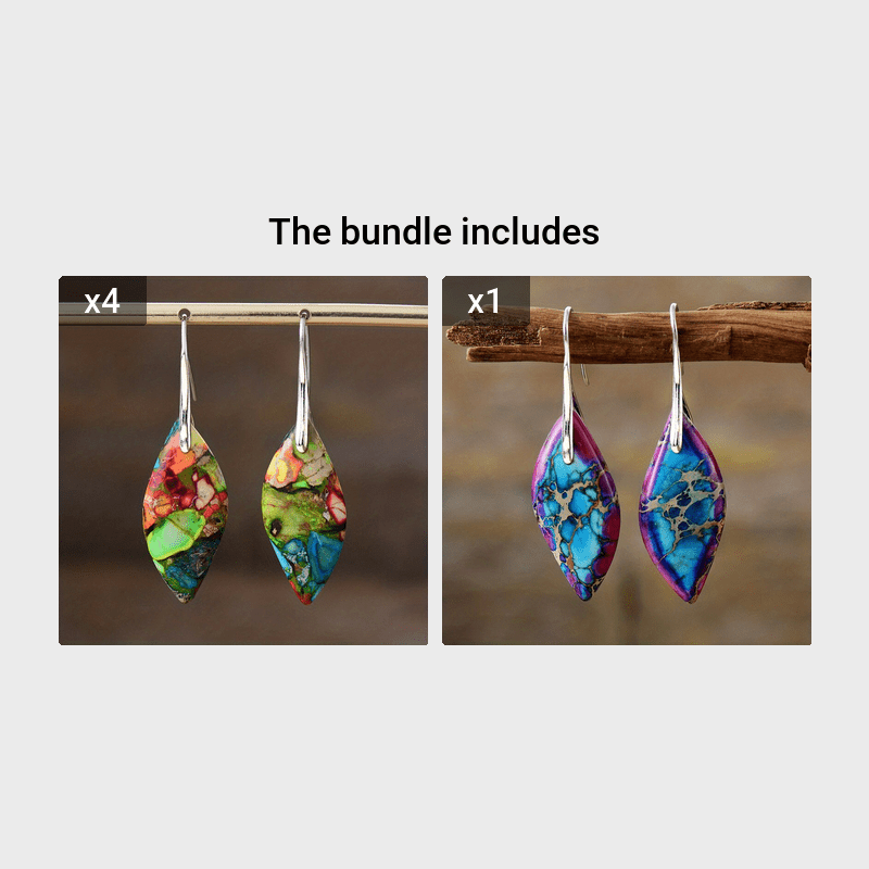 Exquisite Bohemian Imperial Stone Leaf Dangle Earrings - Natural, Handcrafted, Hypoallergenic Jewelry Gift for Women - Unique, Statement-Making, Everyday Accessory