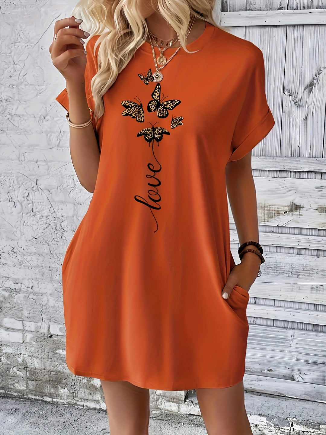 Butterfly Print Pocket Dress