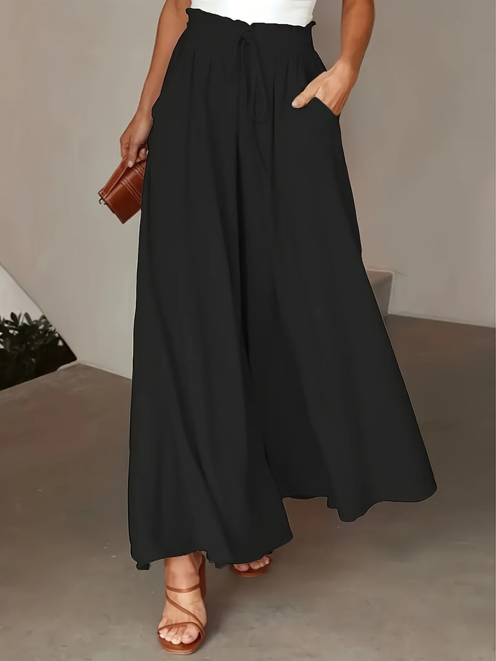 Chic Elastic Waist Tied Wide Leg Pants - Casual Loose Fit for Spring & Summer - Comfortable Womens Clothing