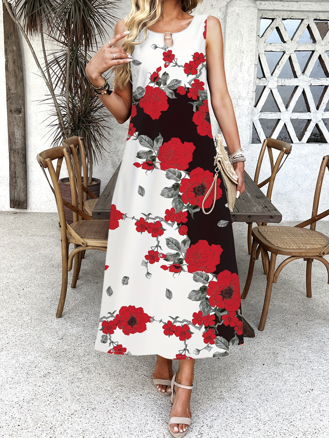 Floral Print Pocket Dress, Casual Pocket Waist Summer Swing Long Dresses, Women's Clothing