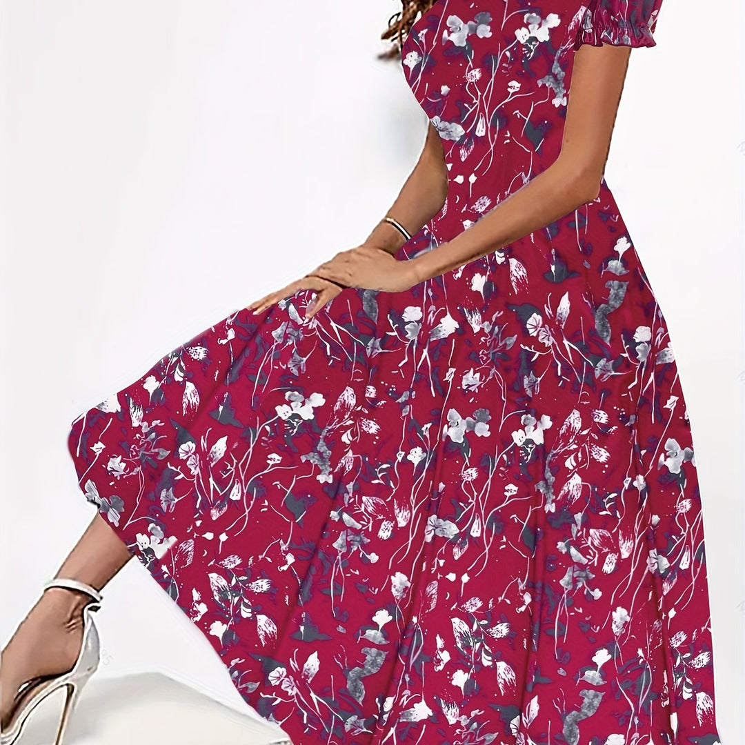 Elegant Floral Crew Neck Dress