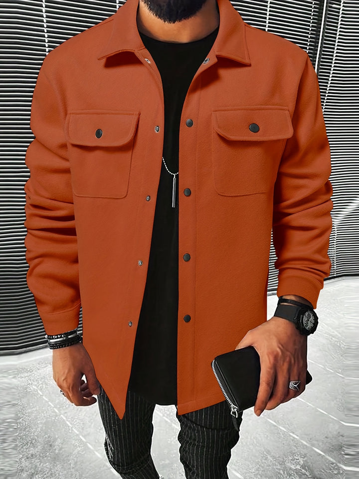 Men's Casual Flap Pocket Jacket, Chic Button Up Mature Coat For Fall Winter