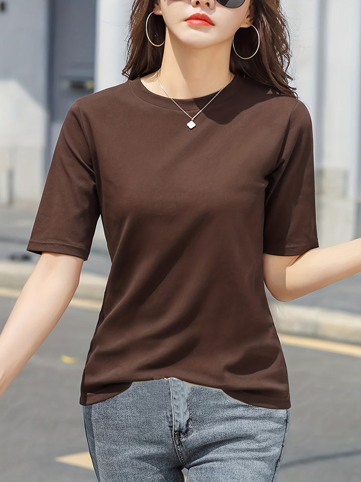 Short Sleeve Crew Neck T-Shirt, Casual Top For Summer & Spring, Women's Clothing