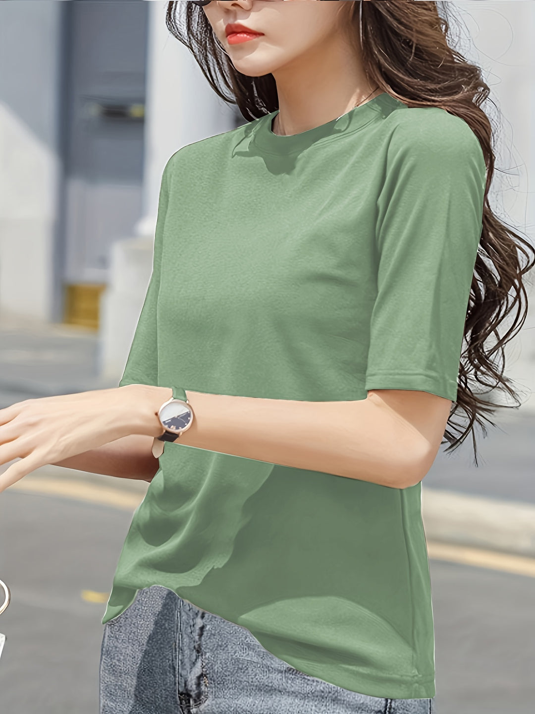 Short Sleeve Crew Neck T-Shirt, Casual Top For Summer & Spring, Women's Clothing