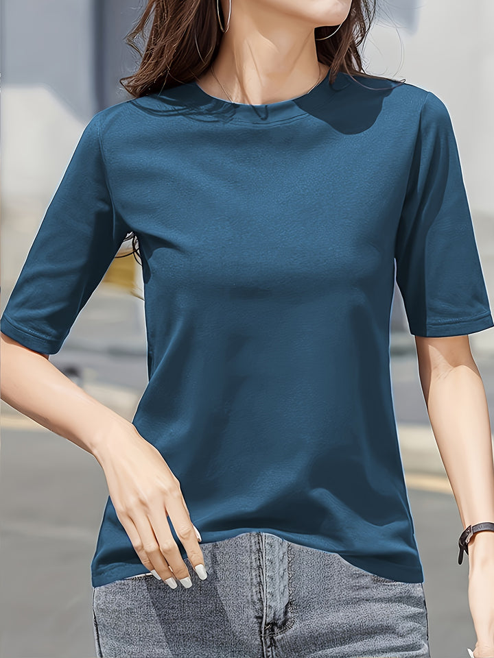 Short Sleeve Crew Neck T-Shirt, Casual Top For Summer & Spring, Women's Clothing