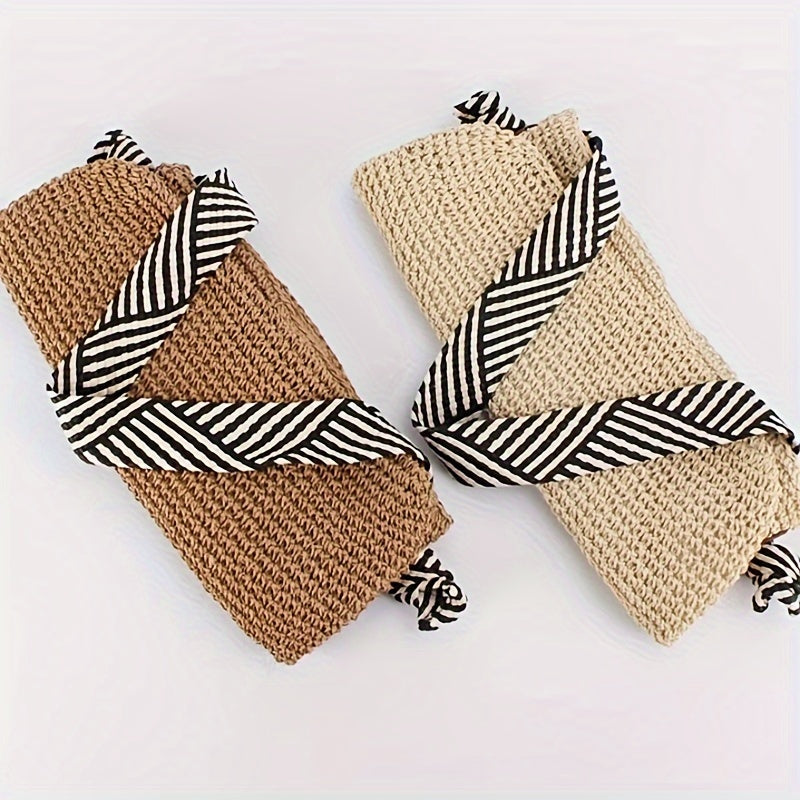 Striped Knotted Adjustable Straw Shoulder Bag