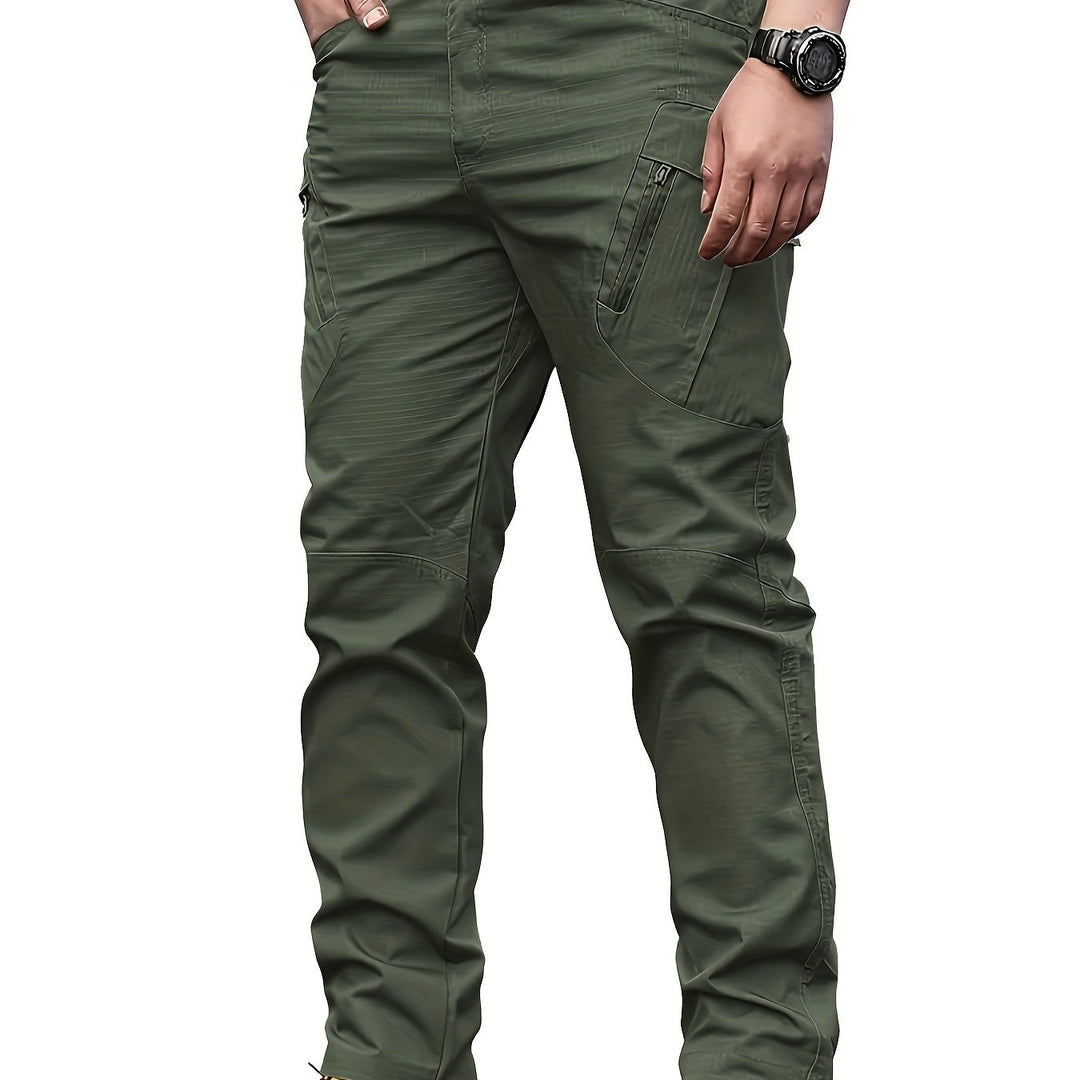 Men's Tactical Pants with Multiple Pockets, Solid Color Polyester, Machine Washable - All Seasons