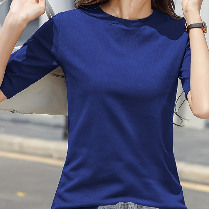 Short Sleeve Crew Neck T-Shirt, Casual Top For Summer & Spring, Women's Clothing