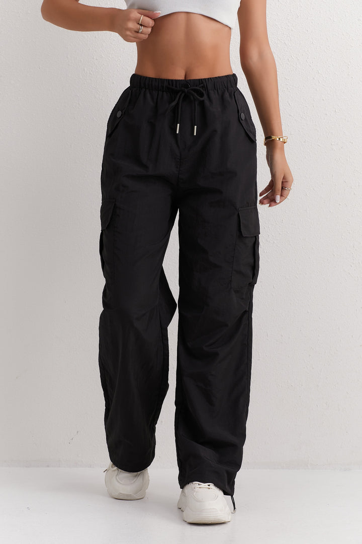 Slant Pockets Straight Leg Cargo Pants, Casual Drawstring Waist Pants For Spring & Summer, Women's Clothing