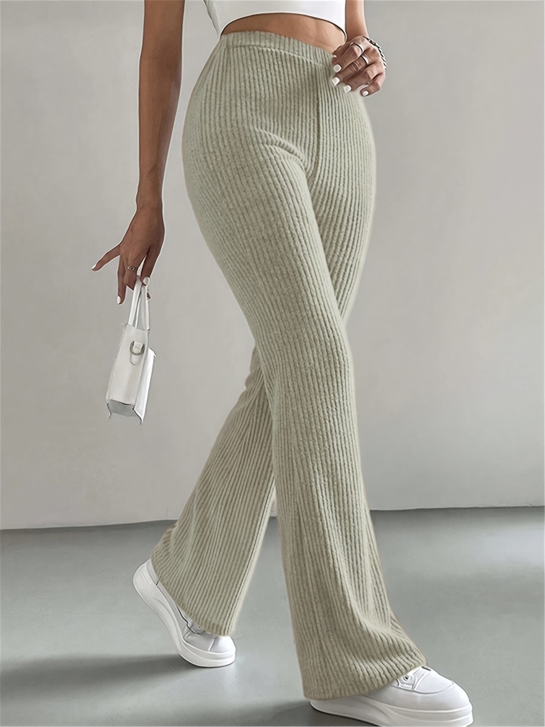 Solid High Waist Pants, Elegant Flare Leg Pants, Women's Clothing