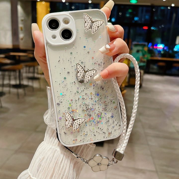 Gradually Sparkling Starry Sky Pink For IPhone 15 15Pro 15Plus 15Promax 14Pro 14Plus 14Promax 13 13Pro 13Promax 12 12Pro 12Promax 11Promax 11 Flash Rhinestone Butterfly Graphic Phone Case With Hanging Strap