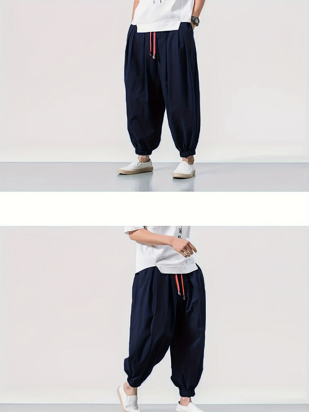 Men's Casual Solid Comfy Harem Pants With Drawstring, Hip Hop Style Trousers For Spring And Autumn