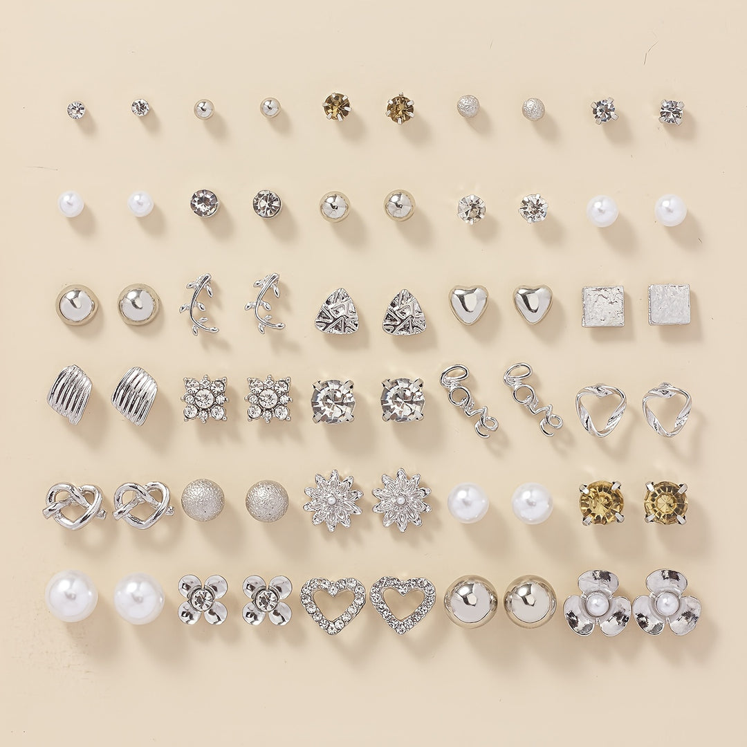 Rhinestone Stud Earrings Set – Love Design