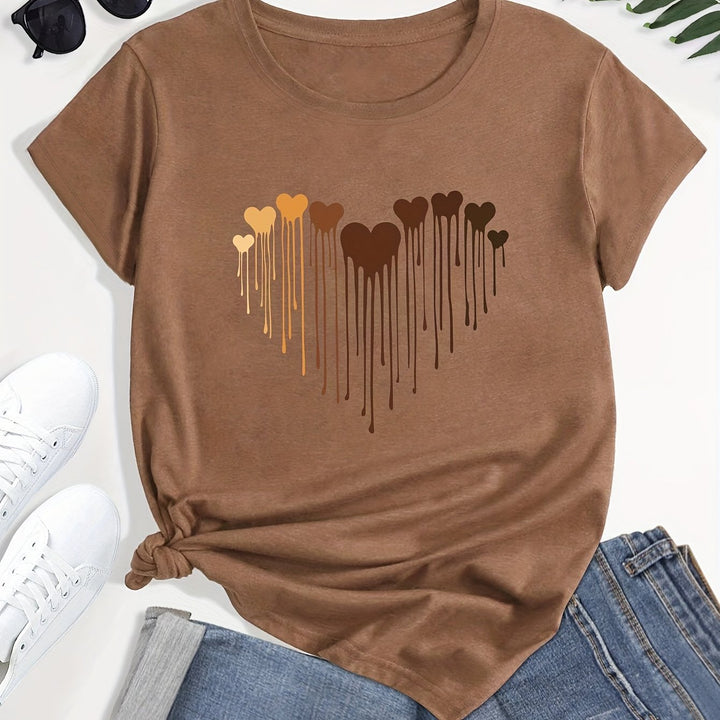 Plus Size Casual T-shirt, Women's Plus Love Heart Graphic T-shirts