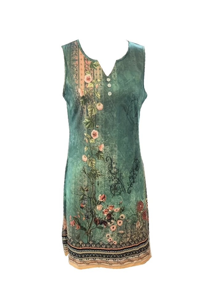 Elegant Floral Notched Neck Dress