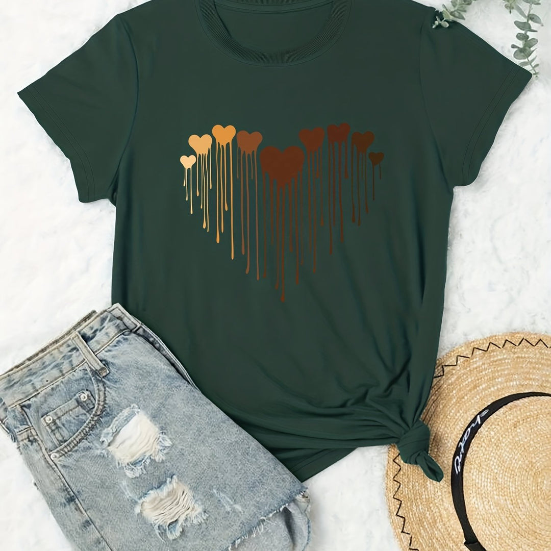 Plus Size Casual T-shirt, Women's Plus Love Heart Graphic T-shirts