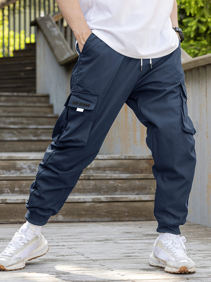 Loose Men's Comfy Cargo Pants With Flap Pockets, Drawstring Jogger Pants