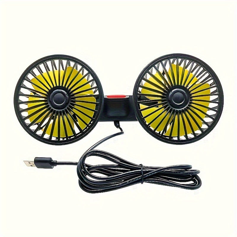 Car Fan, Car Small Air Conditioner, Dual-Head Rear Fan, Strong Wind, 5 Blades, 360 Degree Rotation, Extra Large Air Volume, Super Low Sound Operation, Easy Clip Installation, Foldable and Hidden Under the Headrest, Disassembl