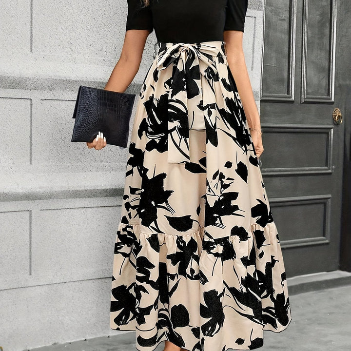 Floral Print Tie Waist A-line Dress