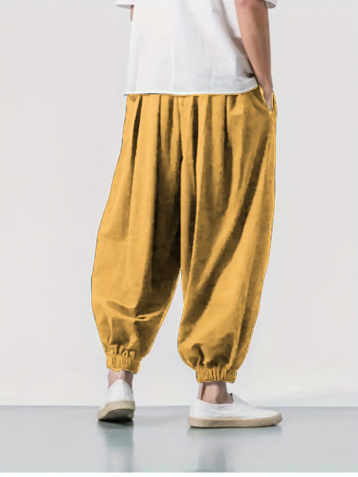 Men's Casual Solid Comfy Harem Pants With Drawstring, Hip Hop Style Trousers For Spring And Autumn