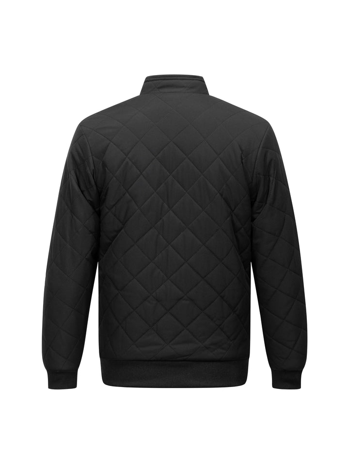 Men's Quilted Fleece-Lined Jacket - Warm & Stylish, Casual Zip-Up with Stand Collar, Long Sleeves, and Pockets - Dark Green, Polyester, Perfect for Winter, Zip Up Jacket