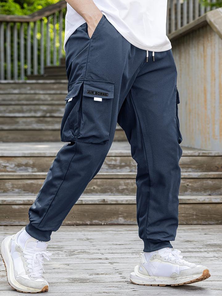 Loose Men's Comfy Cargo Pants With Flap Pockets, Drawstring Jogger Pants