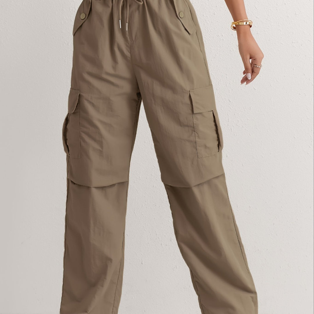 Slant Pockets Straight Leg Cargo Pants, Casual Drawstring Waist Pants For Spring & Summer, Women's Clothing